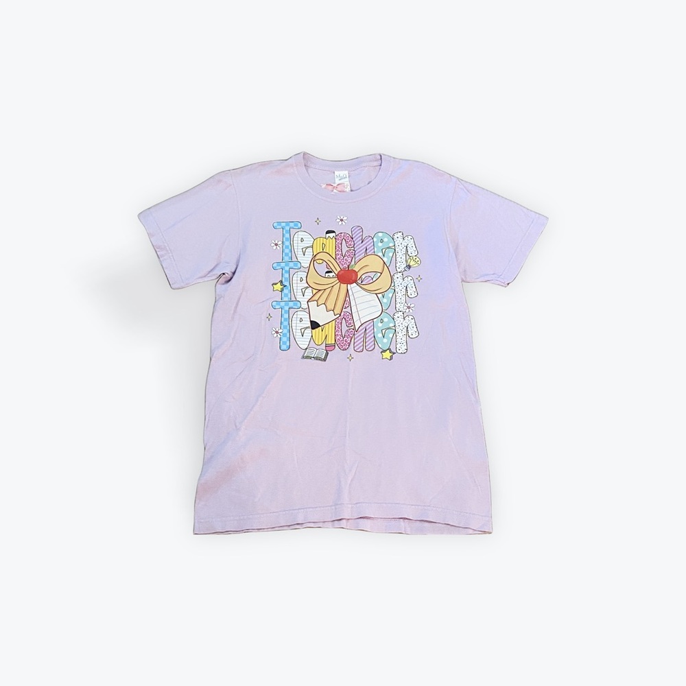 Lavender Graphic Tee with Bow Design